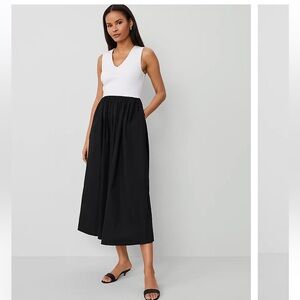 Ann Taylor V-Neck Mixed Media Flare Dress